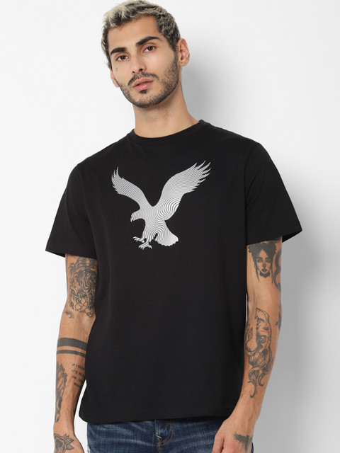 

AMERICAN EAGLE OUTFITTERS Men Black Printed Round Neck T-shirt