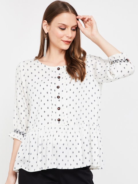 

Colour Me by Melange Women Off-White & Black Printed A-Line Top