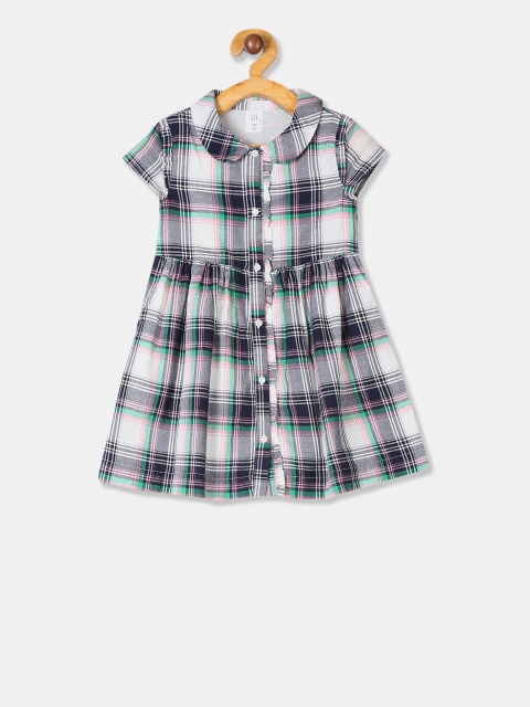 

GAP Infant Blue & White Checked Ruffle Shirt Dress