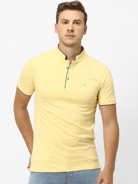 

Celio Men Yellow Solid Mandarin Collar T-shirt