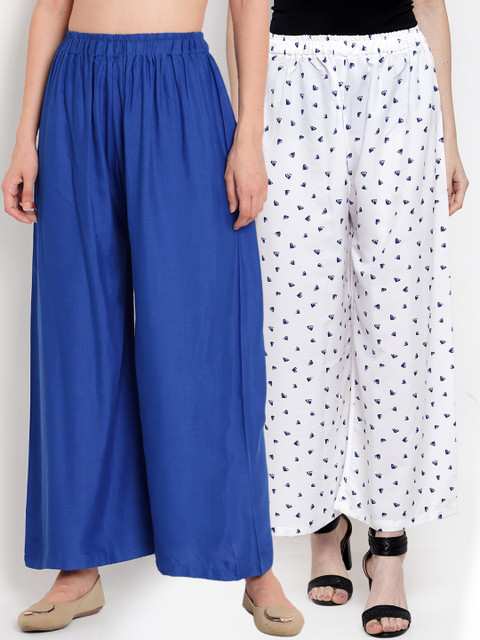 

TAG 7 Women Set of 2 White & Blue Wide Leg Palazzos