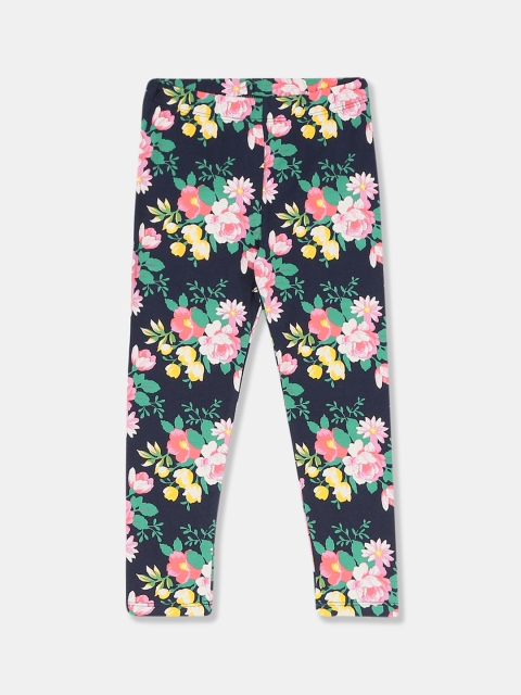 

GAP Girls Blue Elasticized Waist Floral Print Leggings, Navy blue