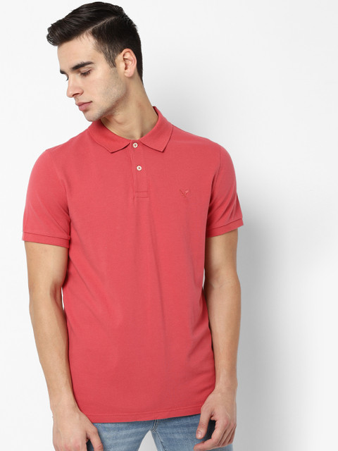 

AMERICAN EAGLE OUTFITTERS Men Red Solid Polo Collar T-shirt
