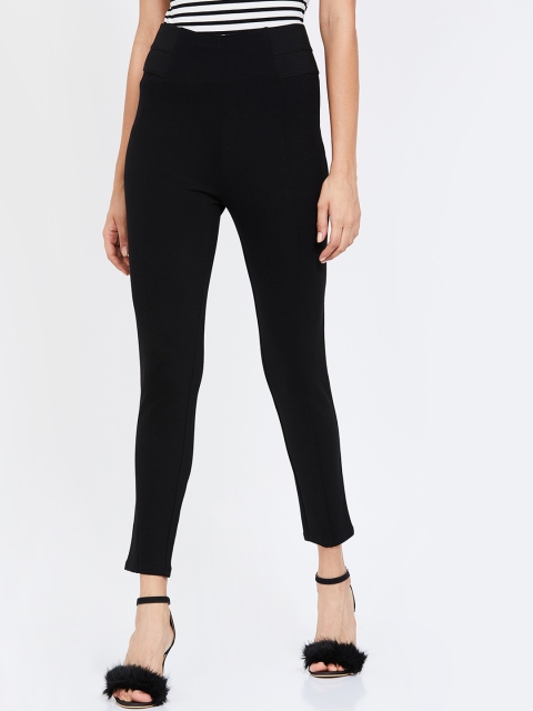 

CODE by Lifestyle Women Black Solid Regular Trousers