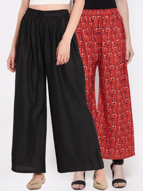 

TAG 7 Women Set of 2 Red & Black Wide Leg Palazzos