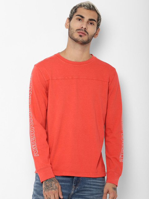 

AMERICAN EAGLE OUTFITTERS Men Orange Solid Round Neck T-shirt