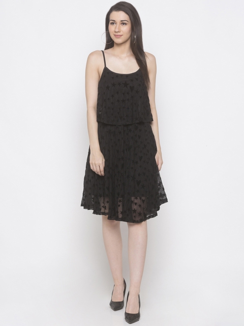 

Globus Women Black Self Design Fit and Flare Dress