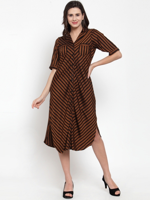 

Ayaany Women Brown Striped Shirt Dress