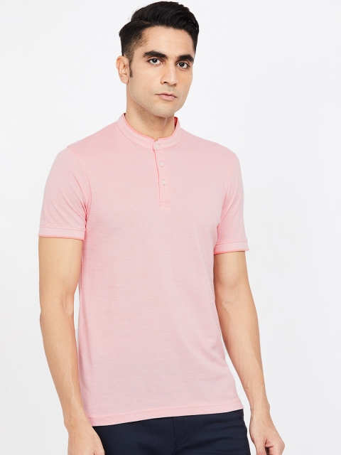 

CODE by Lifestyle Men Peach-Coloured Solid Mandarin Collar T-shirt