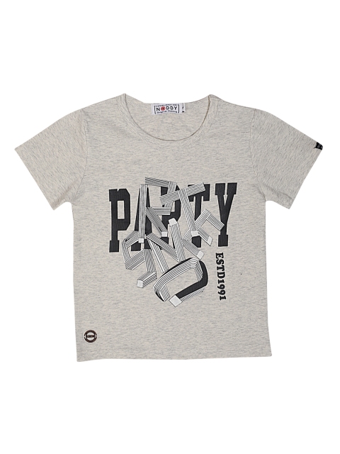 

Noddy Boys Grey Melange Printed Round Neck T-shirt