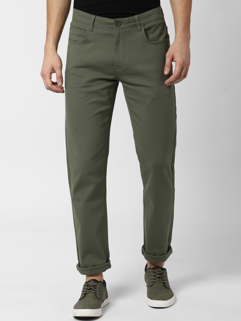 

Peter England Casuals Men Olive Green Kansas Slim Fit Solid Regular Trousers