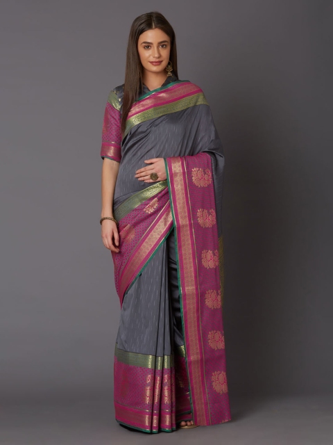 

Mitera Grey Silk Blend Woven Design Banarasi Saree