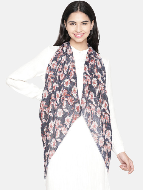 

Linen Club Women Brown & Navy Blue Linen Printed Stole