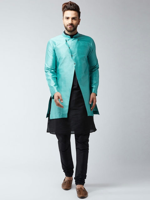 

SOJANYA Men Black & Blue Self Design Sherwani Set