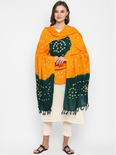 

Janasya Yellow & Green Bandhani Printed Dupatta