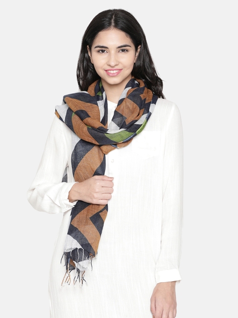 

Linen Club Women Navy Blue & Brown Printed Stole
