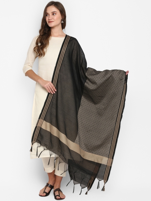 

Janasya Black & Gold-Toned Woven Design Dupatta