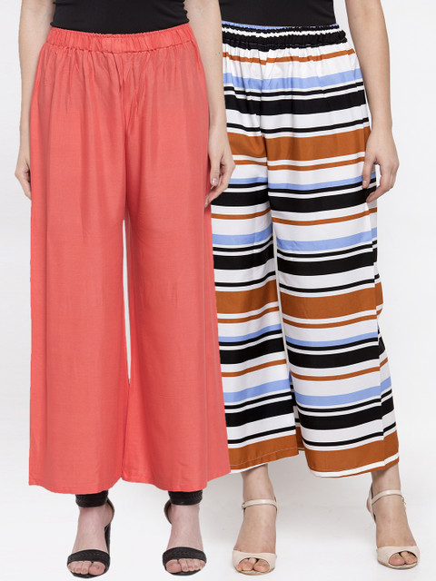

TAG 7 Women Pack of 2 Wide Leg Palazzos, Multi