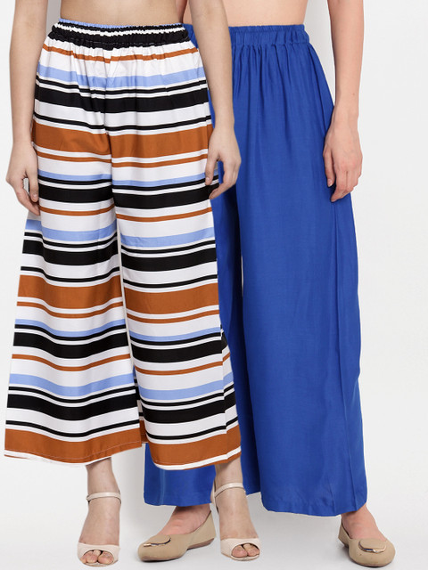 

TAG 7 Women Set of 2 White & Blue Wide Leg Palazzos