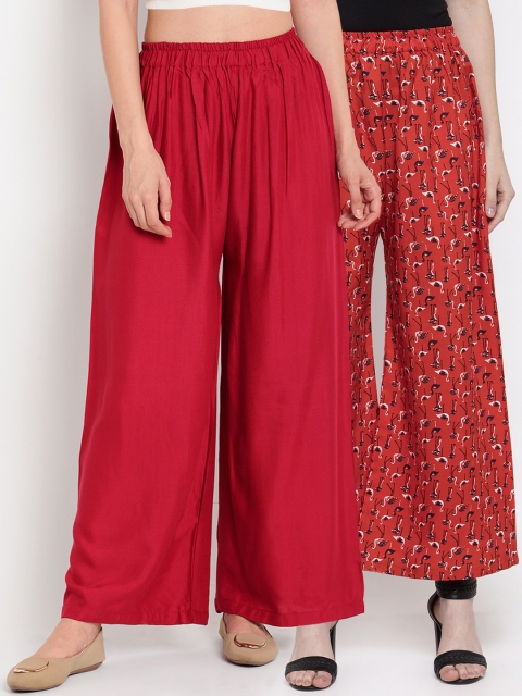 

TAG 7 Women Pack of 2 Wide Leg Palazzos, Red