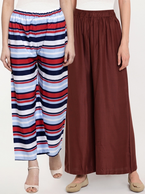 

TAG 7 Women Pack of 2 Wide Leg Palazzos, Red