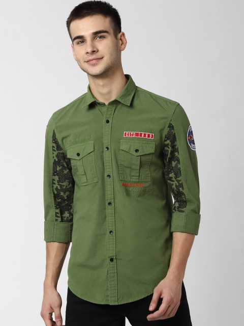

Peter England Casuals Men Olive Green Slim Fit Printed Casual Shirt