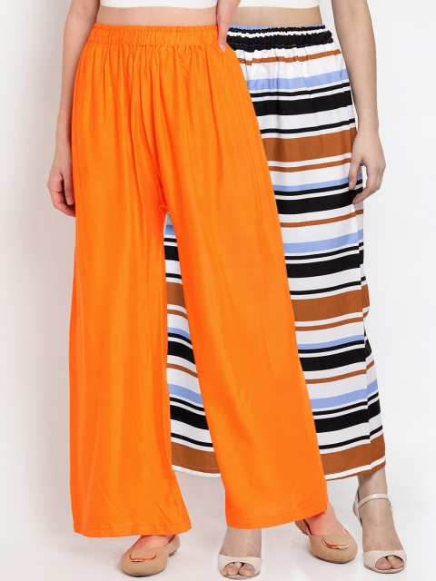 

TAG 7 Women Set of 2 Black & Orange Wide Leg Palazzos