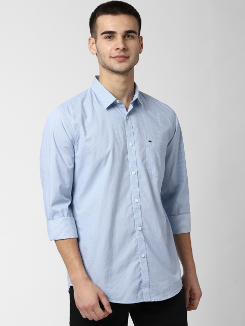 Peter England Casuals Men Blue Slim Fit Striped Casual Shirt