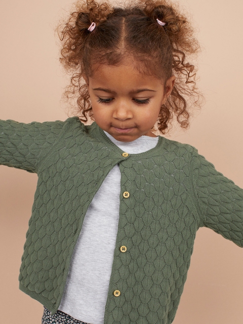 

H&M Girls Green Textured-knit cardigan