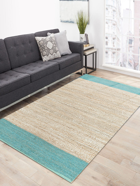 

Jaipur Rugs Beige & Blue Colourblocked Jute & Hemp Handmade Carpet