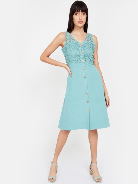 CODE by Lifestyle Women Green Self Design Fit and Flare Dress