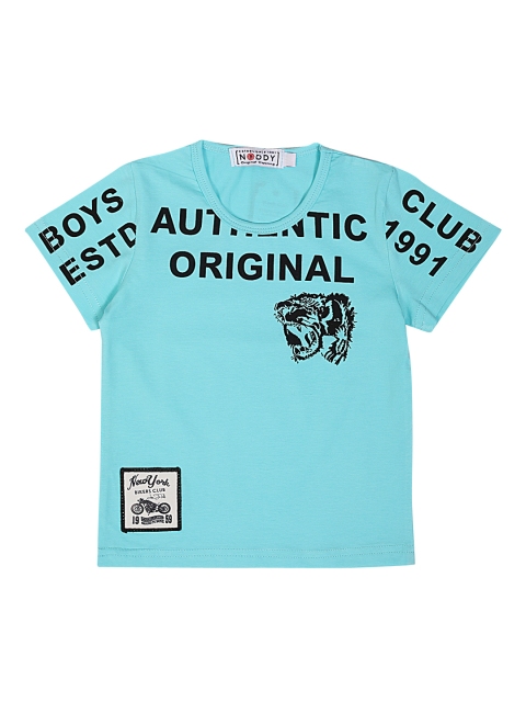 

Noddy Boys Turquoise Blue & Black Printed Round Neck T-shirt
