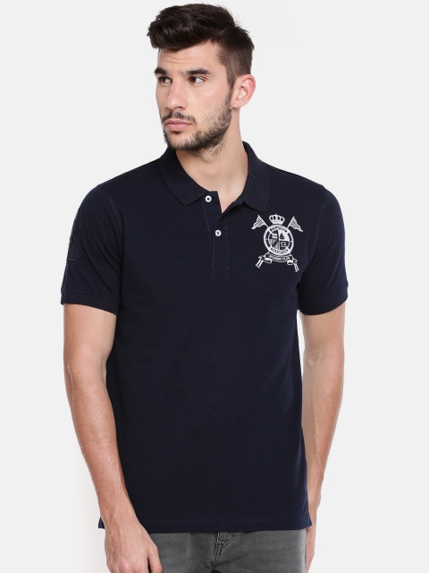 

Chennis Men Navy Blue Solid Polo Collar T-shirt