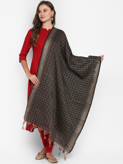 

Janasya Black Woven Design Dupatta