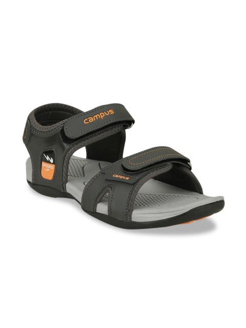 

Campus Men Grey & Orange Sports Sandals