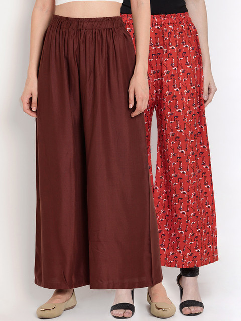 

TAG 7 Women Set of 2 Red & Brown Wide Leg Palazzos