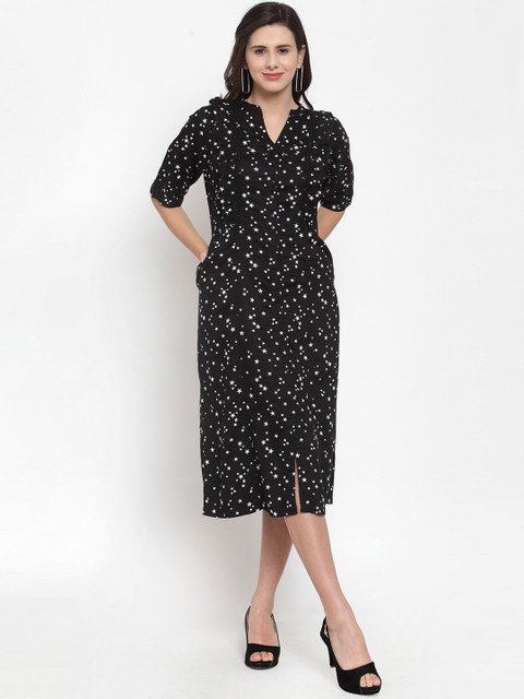 

Ayaany Women Black Printed Fit and Flare Dress