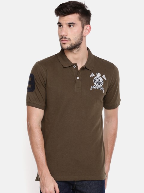 

Chennis Men Olive Brown Solid Polo Collar T-shirt