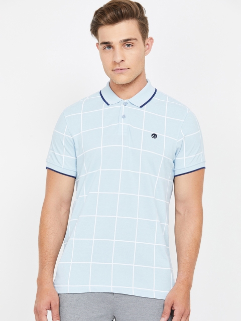 Bossini Men Blue Checked Polo Collar T-shirt