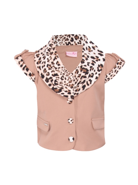 

CUTECUMBER Girls Beige & Black Printed Top