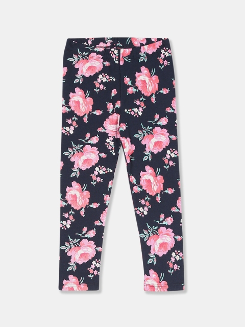 

GAP Toddler Girls Blue Elasticized Waist Floral Printed Leggings, Navy blue