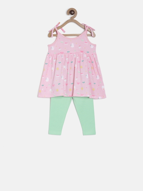 

MINI KLUB Girls Pink & Green Printed Top with Leggings