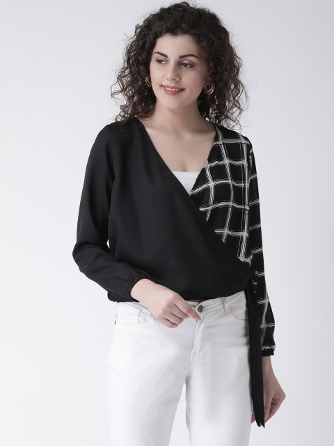 

Leo Sansini Women Black & White Checked Wrap Top