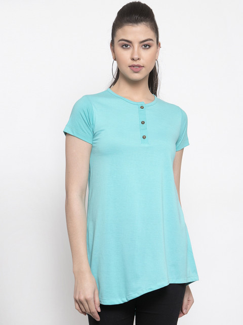 

Kalt Women Turquoise Blue Solid Tunic
