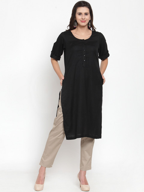 

Ayaany Women Black Solid Straight Kurta