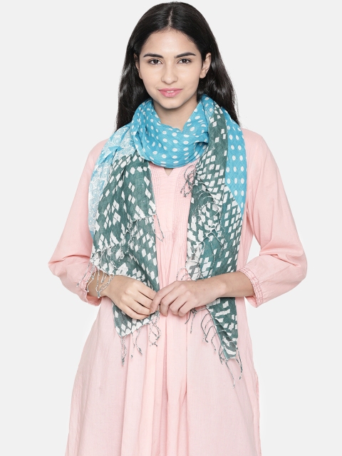 

Linen Club Women Turquoise Blue & White Linen Printed Stole
