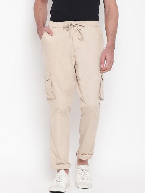 

SAPPER Men Beige Slim Fit Solid Cargos