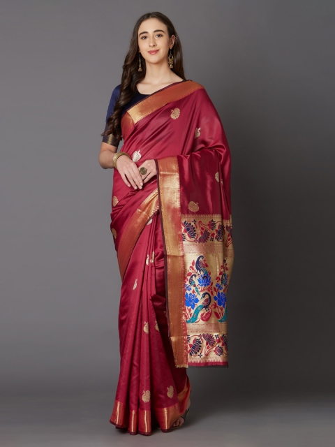 

Mitera Red & Gold-Toned Silk Blend Woven Design Banarasi Saree