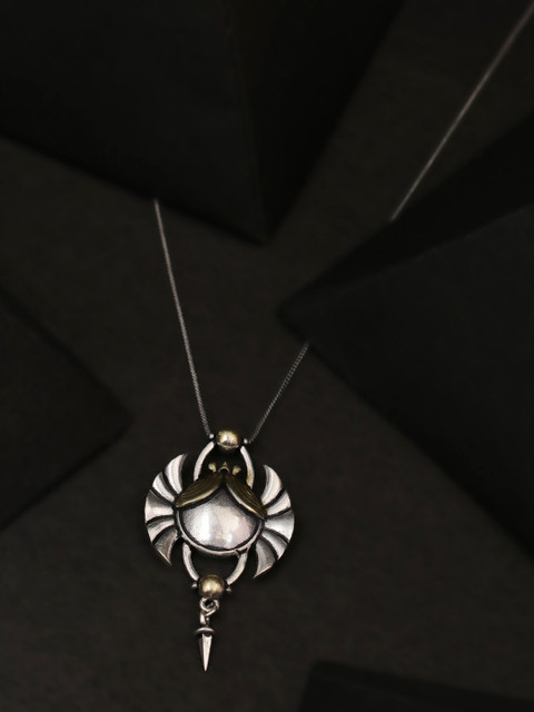 

Voylla Silver-Plated & Gold-Toned Cleopatra Scarab Pendant With Chain