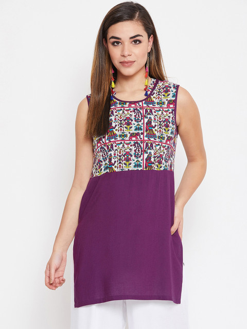 

Castle Women Purple & White Printed Straight Kurti